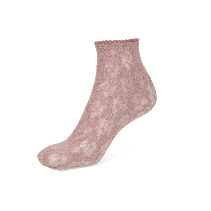 Floral Lace Short Crew Socks - CoralPink
