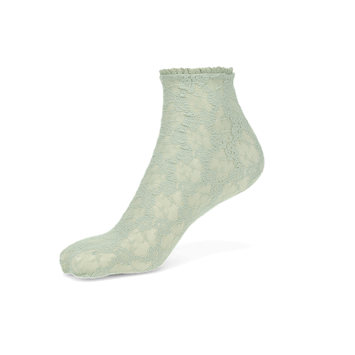 Floral Lace Short Crew Socks - LightGreen