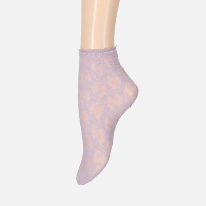 Floral Lace Short Crew Socks - Lavender