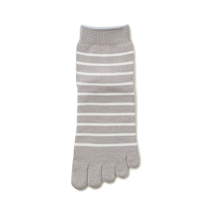 Striped Cotton Toe Short Crew Socks - Grey