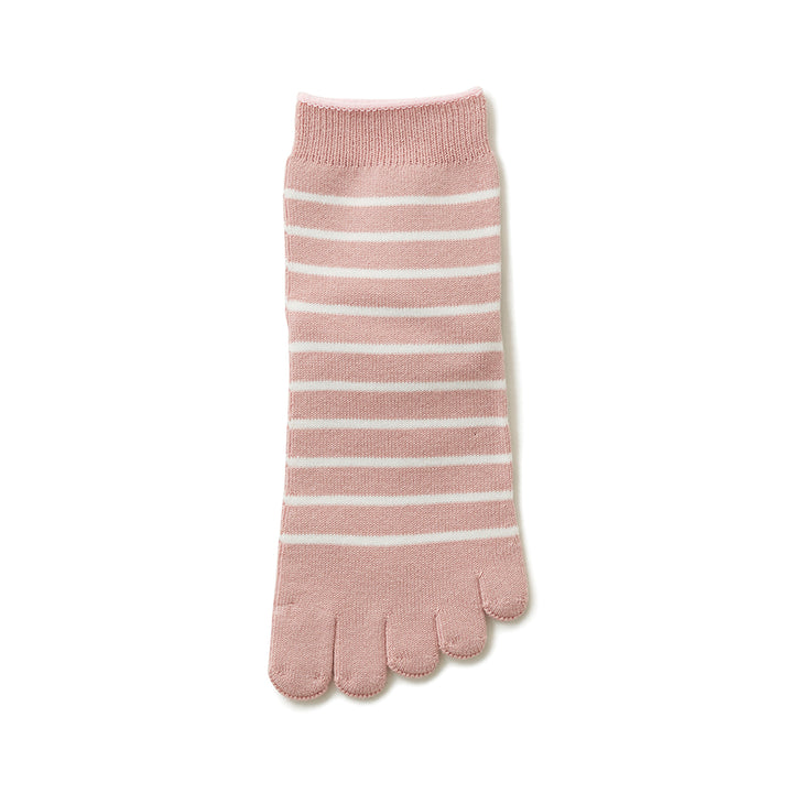 Striped Cotton Toe Short Crew Socks - Pink