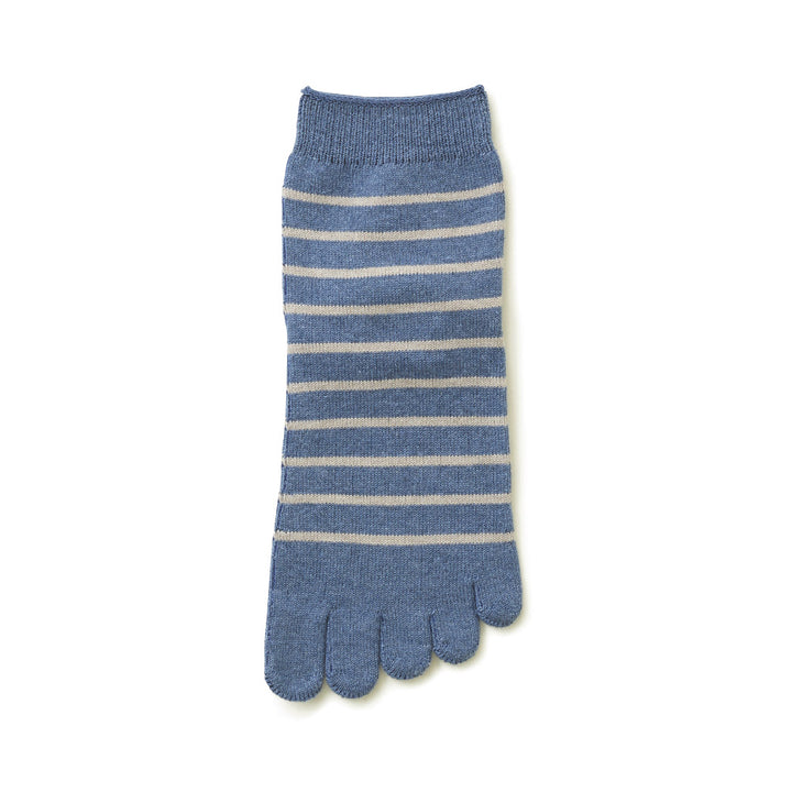 Striped Cotton Toe Short Crew Socks - SteelBlue