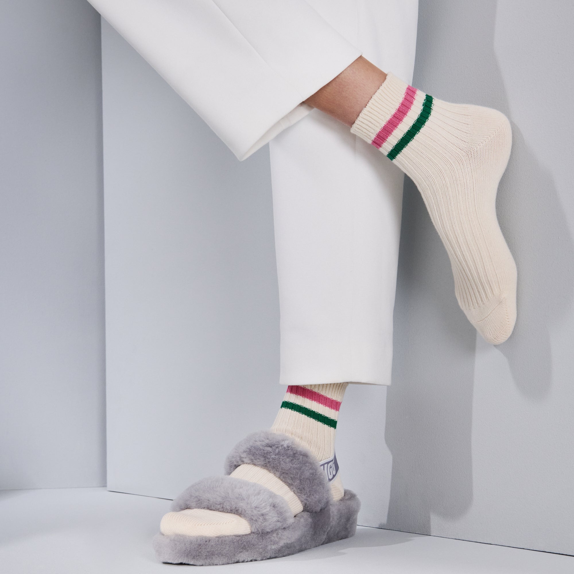 Gucci Slippers With Socks Women's Striped Cotton Quarter (Short