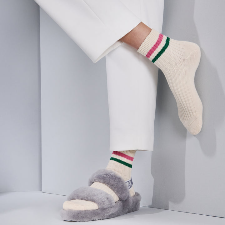 Striped Cotton Short Crew Socks (WOMEN)