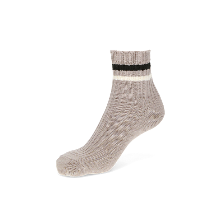 Striped Cotton Short Crew Socks - Greige (WOMEN)