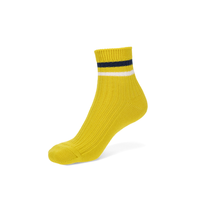 Striped Cotton Short Crew Socks - Yellow (WOMEN)