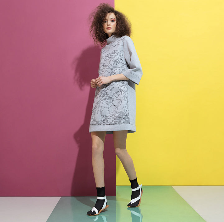 Loose-Fit Cotton Toe Crew Socks - Black (WOMEN)