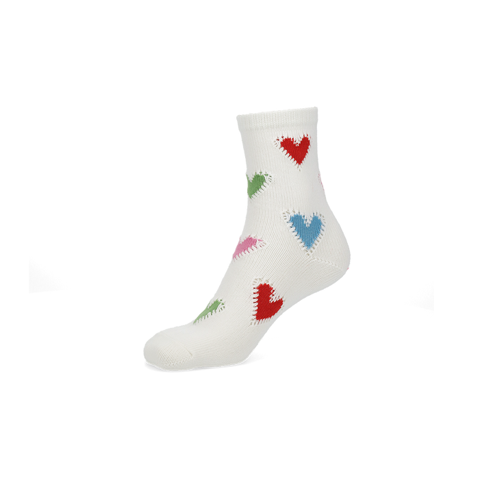 Crochet Heart Cotton Crew Socks - White (WOMEN)