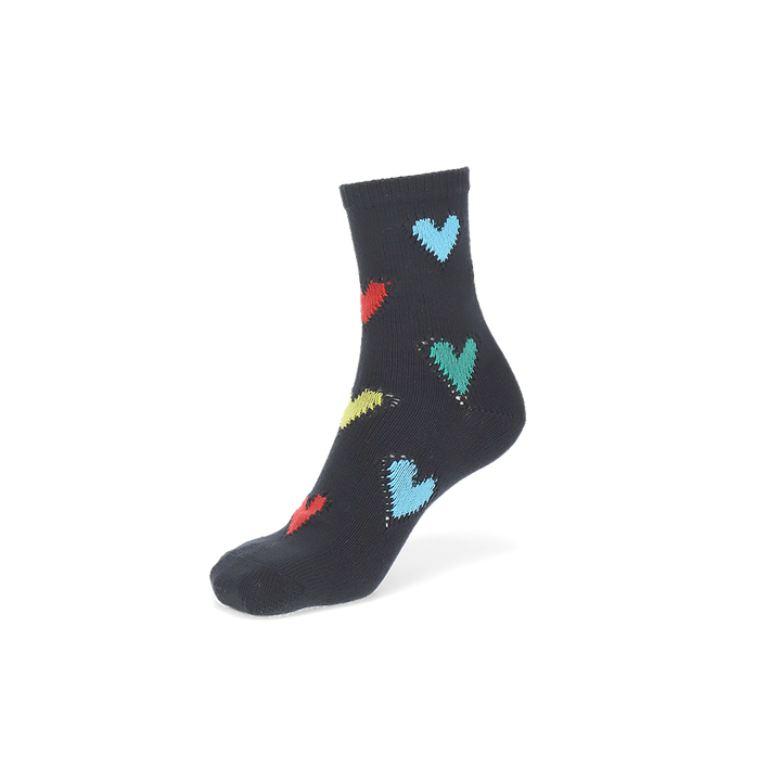 Crochet Heart Cotton Crew Socks - Black (WOMEN)