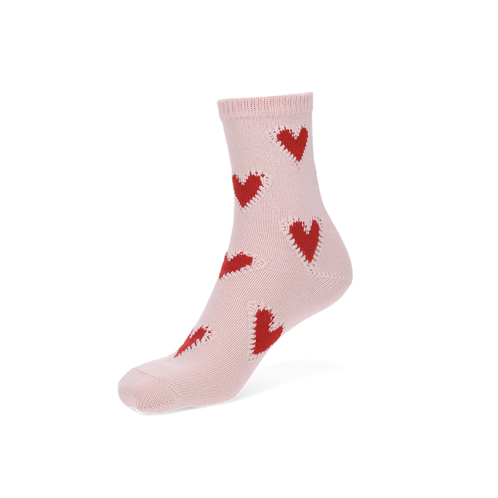 Crochet Heart Cotton Crew Socks - Pink (WOMEN)