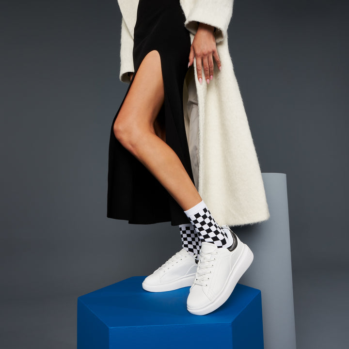 Plaid Cotton Crew Socks - Black (WOMEN)
