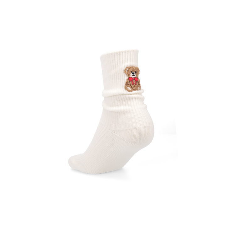 Teddy Bear Cotton Crew Socks - White (WOMEN)