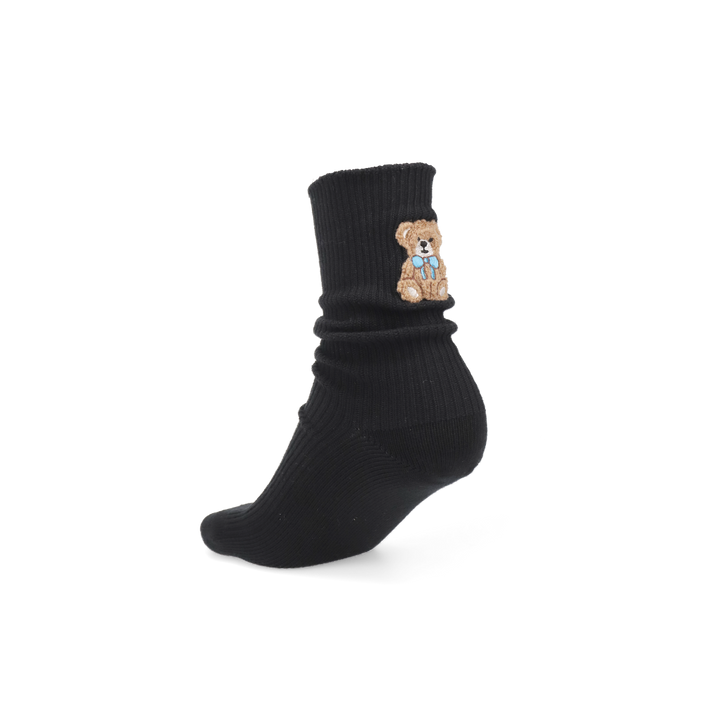 Teddy Bear Cotton Crew Socks - Black (WOMEN)