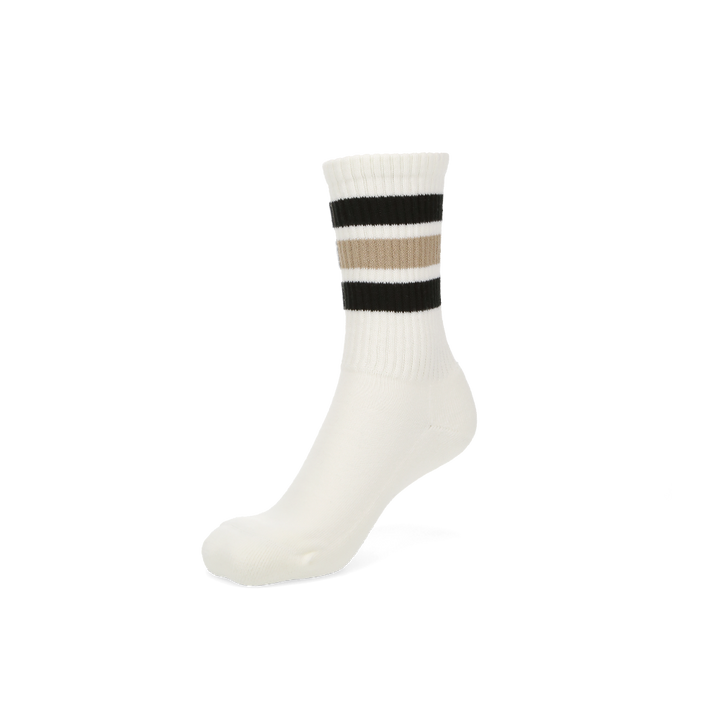 Sandwich-Stripes Cotton Pile Crew Socks - RawUmber (WOMEN)