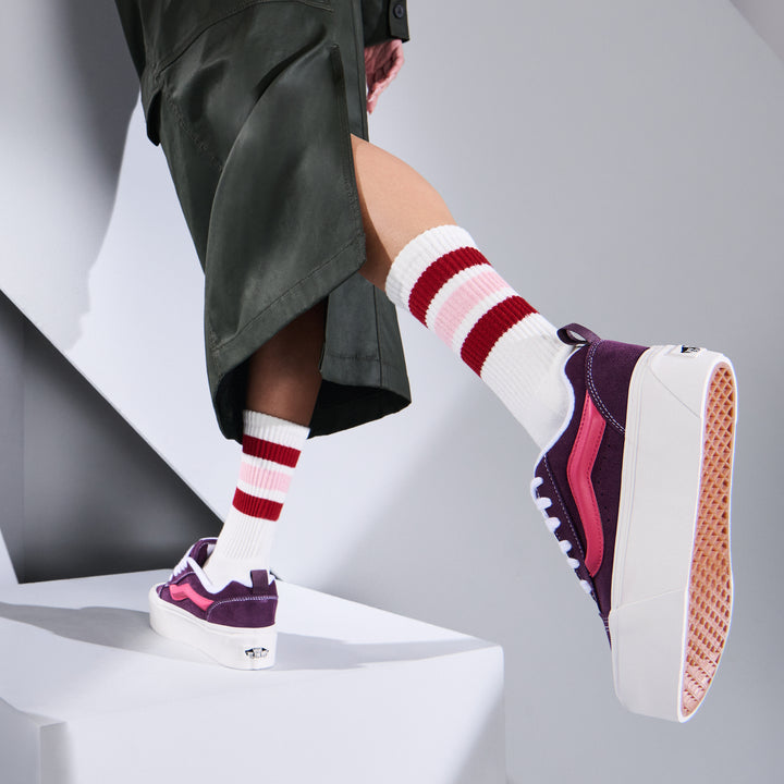 Sandwich-Stripes Cotton Pile Crew Socks (WOMEN)