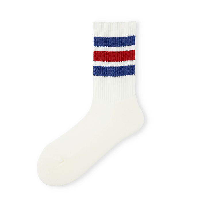Sandwich-Stripes Cotton Pile Crew Socks - Red (WOMEN)
