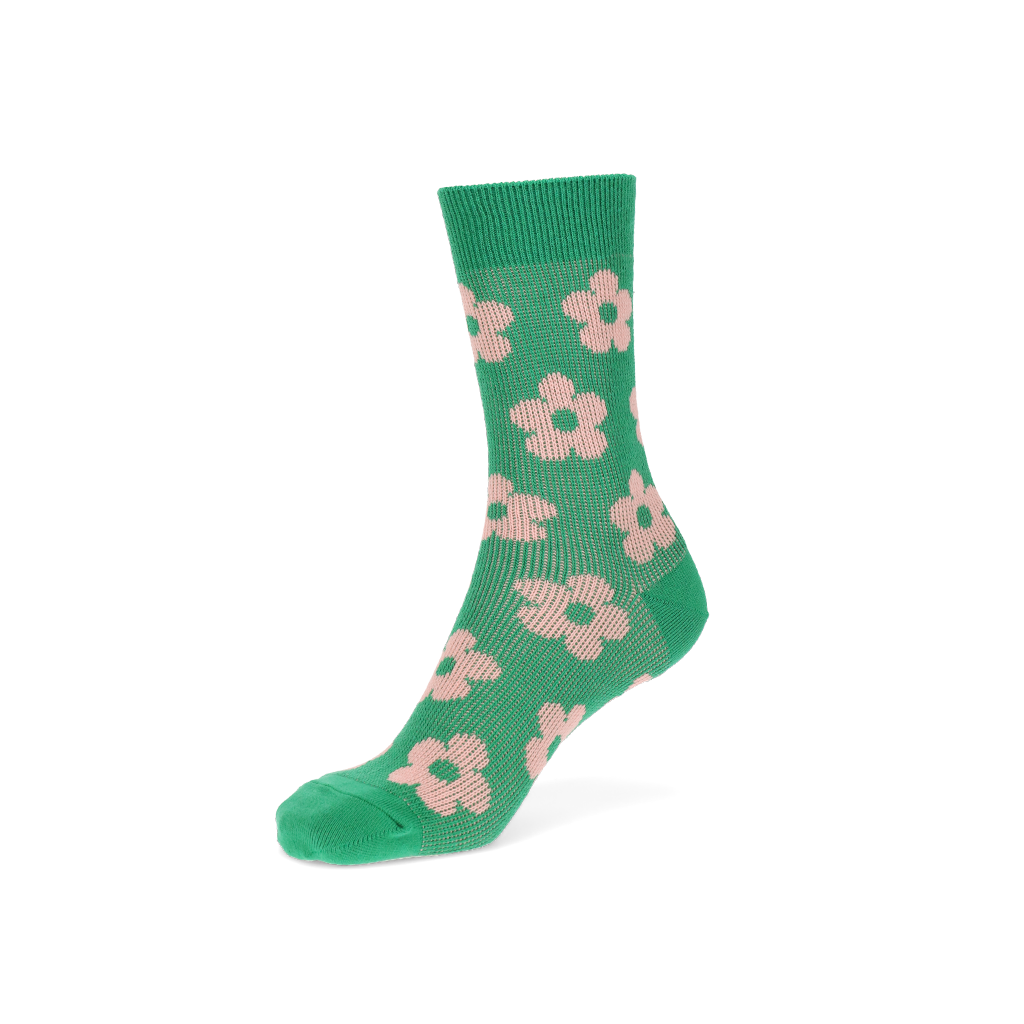 Daisy Cotton Crew Socks - Green (WOMEN)