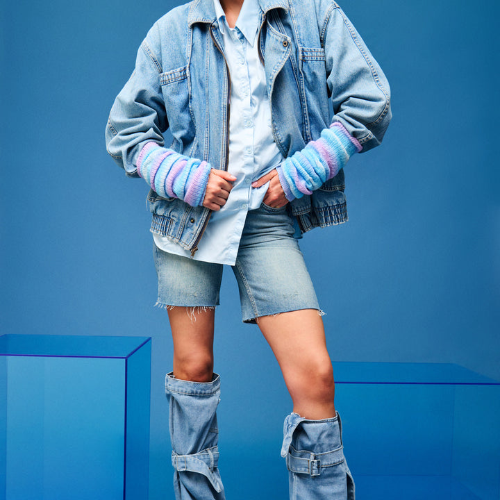 Fuzzy Ombre Stripe Leg Warmers - LightBlue (WOMEN)