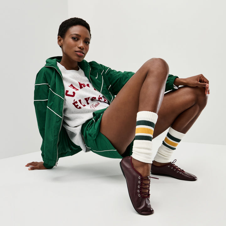 Sandwich-Stripes Cotton Leg Warmers - DarkGreen (WOMEN)