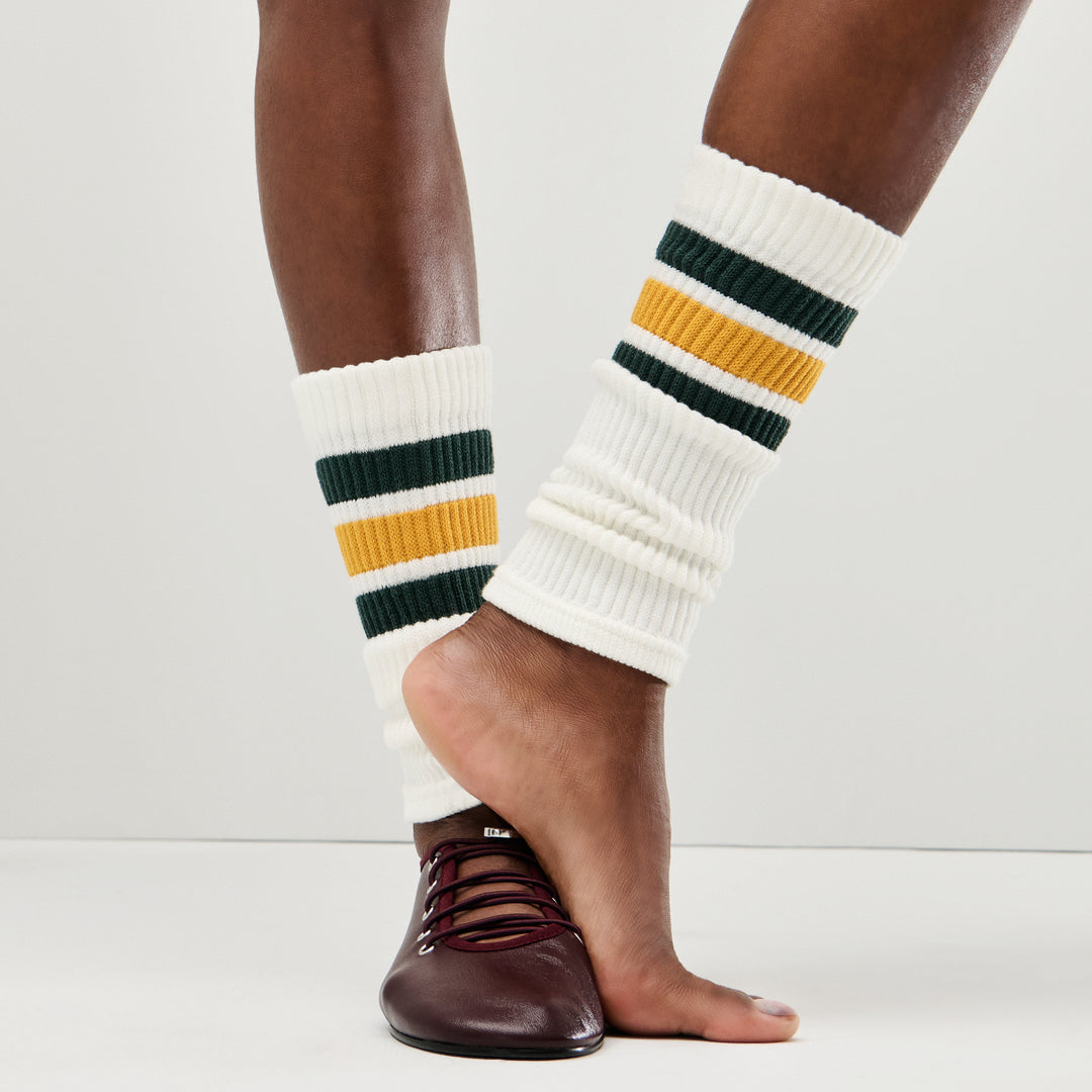 Sandwich-Stripes Cotton Leg Warmers - DarkGreen (WOMEN)