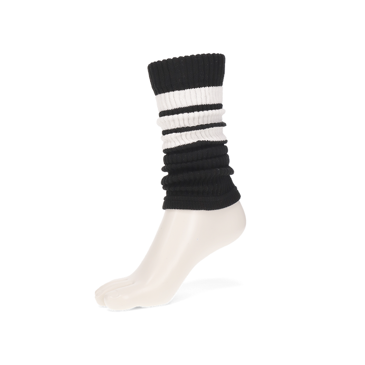 Sandwich-Stripes Cotton Leg Warmers - Black (WOMEN)