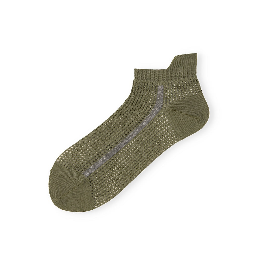 Glitter Line Cotton Mesh Sneaker Socks - Olive (WOMEN)