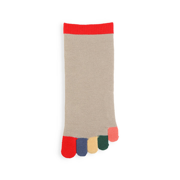 Colorful Toes Cotton Short Crew Socks - Greige (WOMEN)