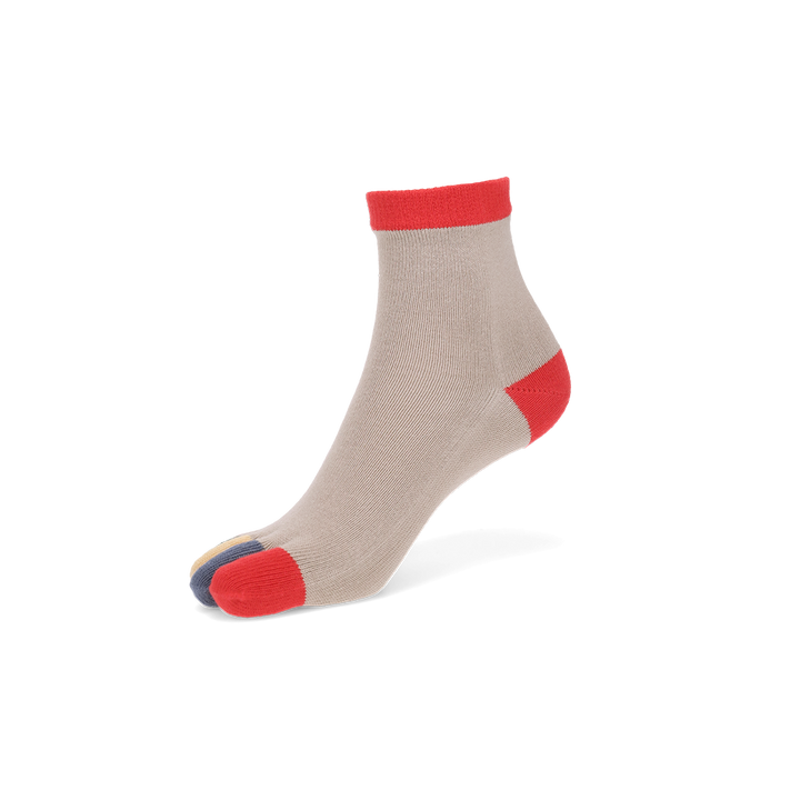 Colorful Toes Cotton Short Crew Socks - Greige (WOMEN)