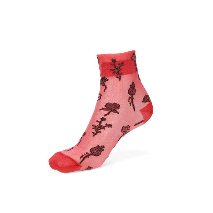 Floral Monotone Short Crew Socks - Red
