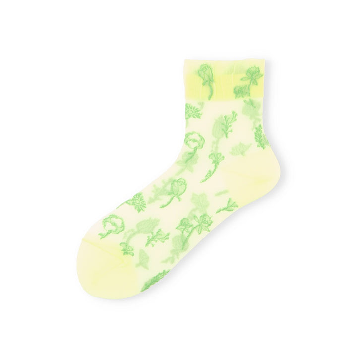 Floral Monotone Short Crew Socks - LimeYellow