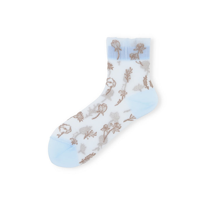 Floral Monotone Short Crew Socks - LightBlue