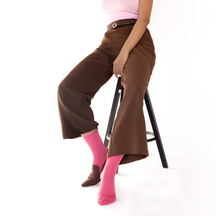 Premium Silky Cotton Plain Crew Socks - HotPink (WOMEN)