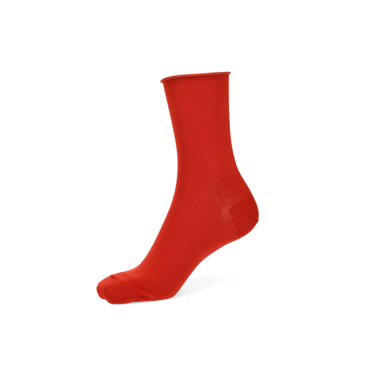 Premium Silky Cotton Plain Crew Socks - Red (WOMEN)