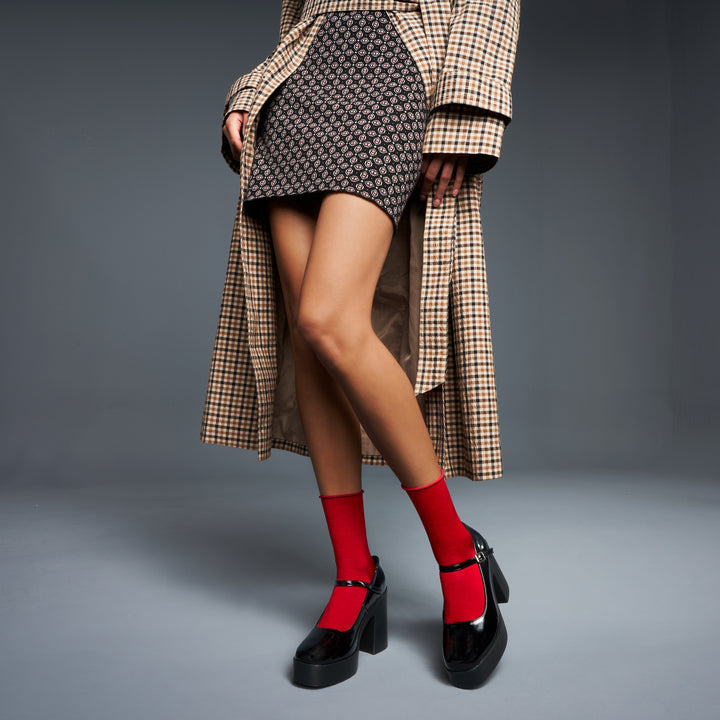 Premium Silky Cotton Plain Crew Socks - Red (WOMEN)