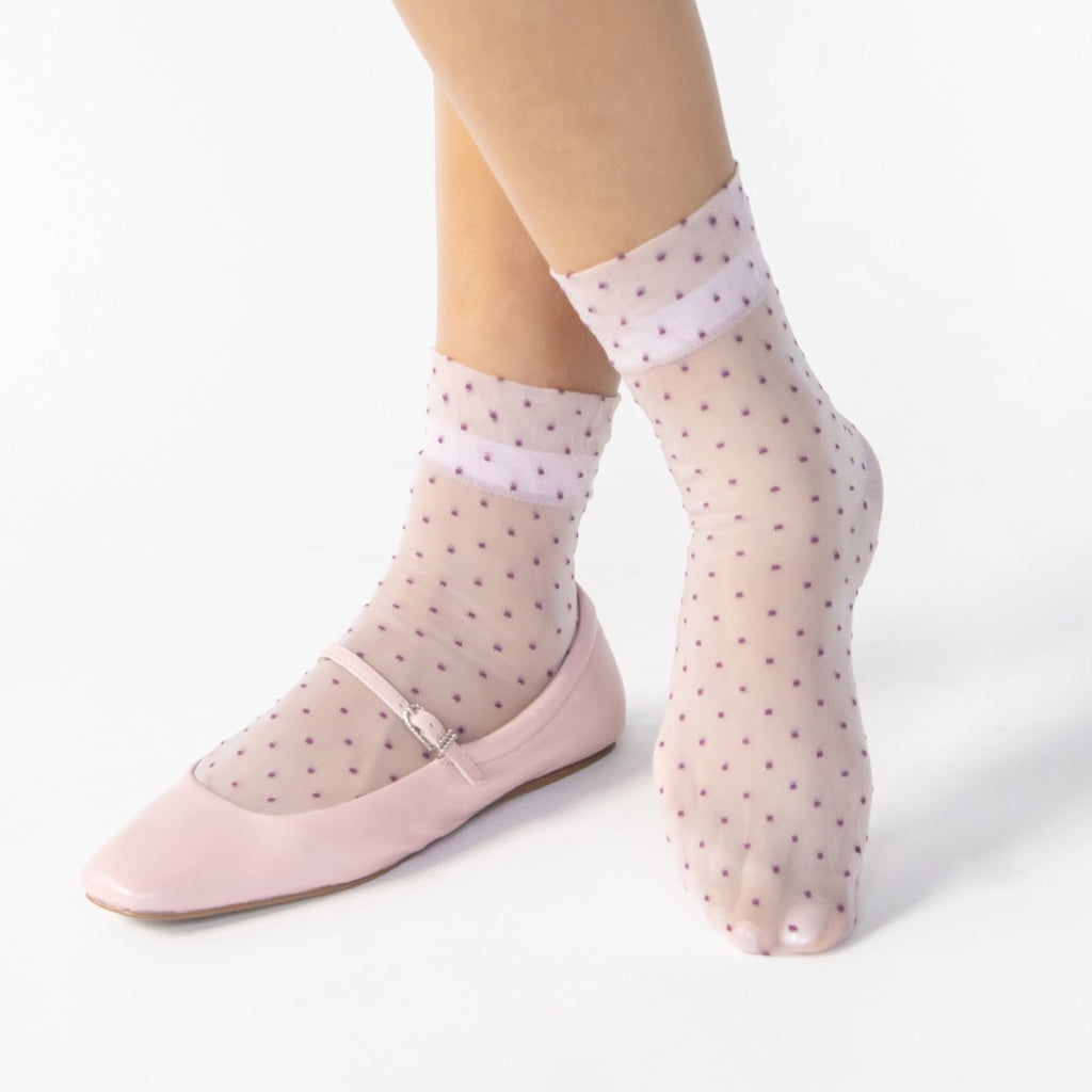Pin Dot Short Crew Socks - Pink