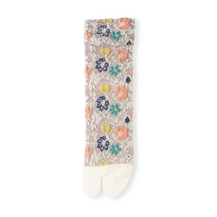 Float Flower Cotton Tabi Crew Socks - White