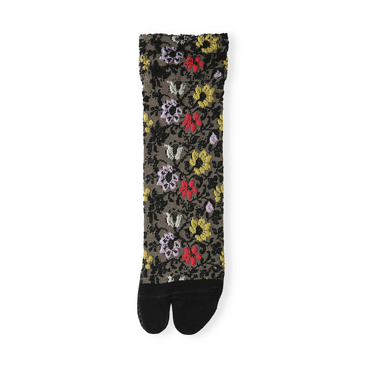 Float Flower Cotton Tabi Crew Socks - Black