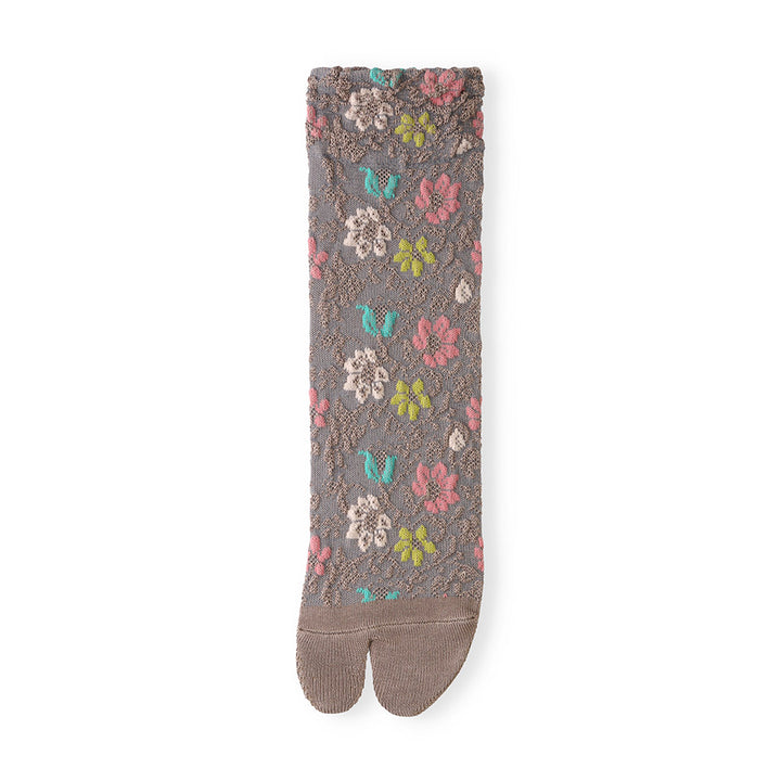 Float Flower Cotton Tabi Crew Socks - Beige