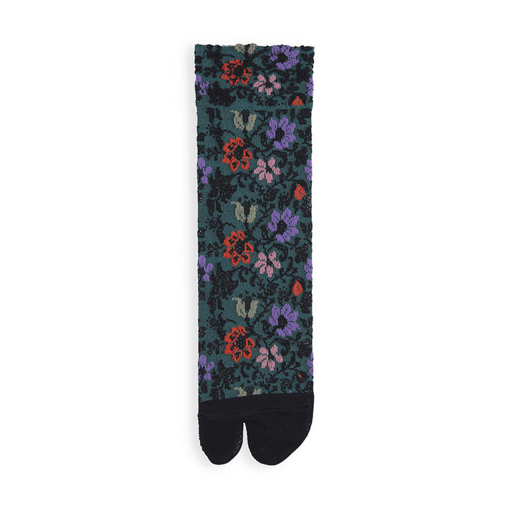 Float Flower Cotton Tabi Crew Socks - Navy