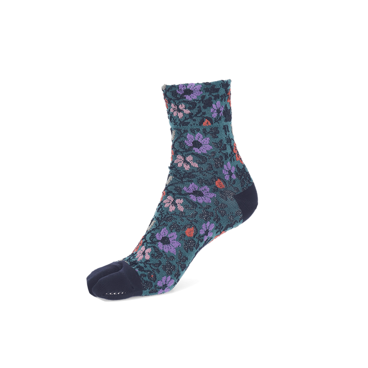 Float Flower Cotton Tabi Crew Socks - Navy