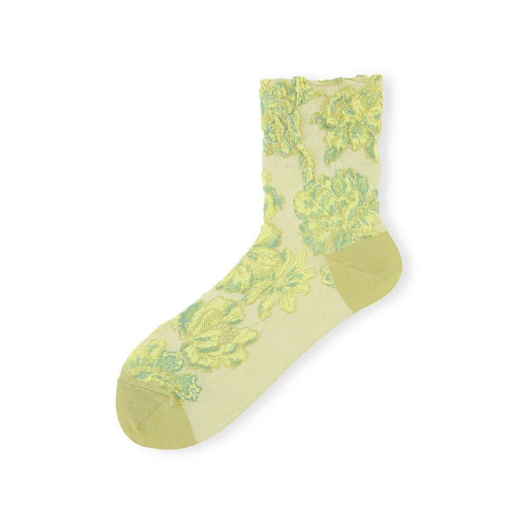 Float Fleur Silky Cotton Crew Socks - YellowGreen (WOMEN)