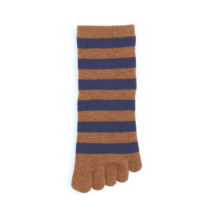 Striped Extra Fine Merino Toe Short Crew Socks - LightBrown (WOMEN)