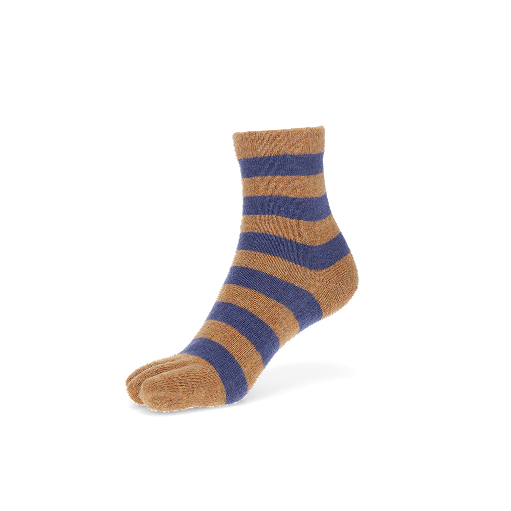 Striped Extra Fine Merino Toe Short Crew Socks - LightBrown (WOMEN)