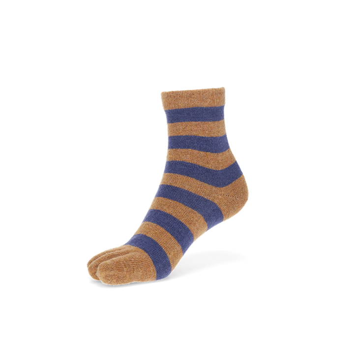 Striped Extra Fine Merino Toe Short Crew Socks - LightBrown (WOMEN)