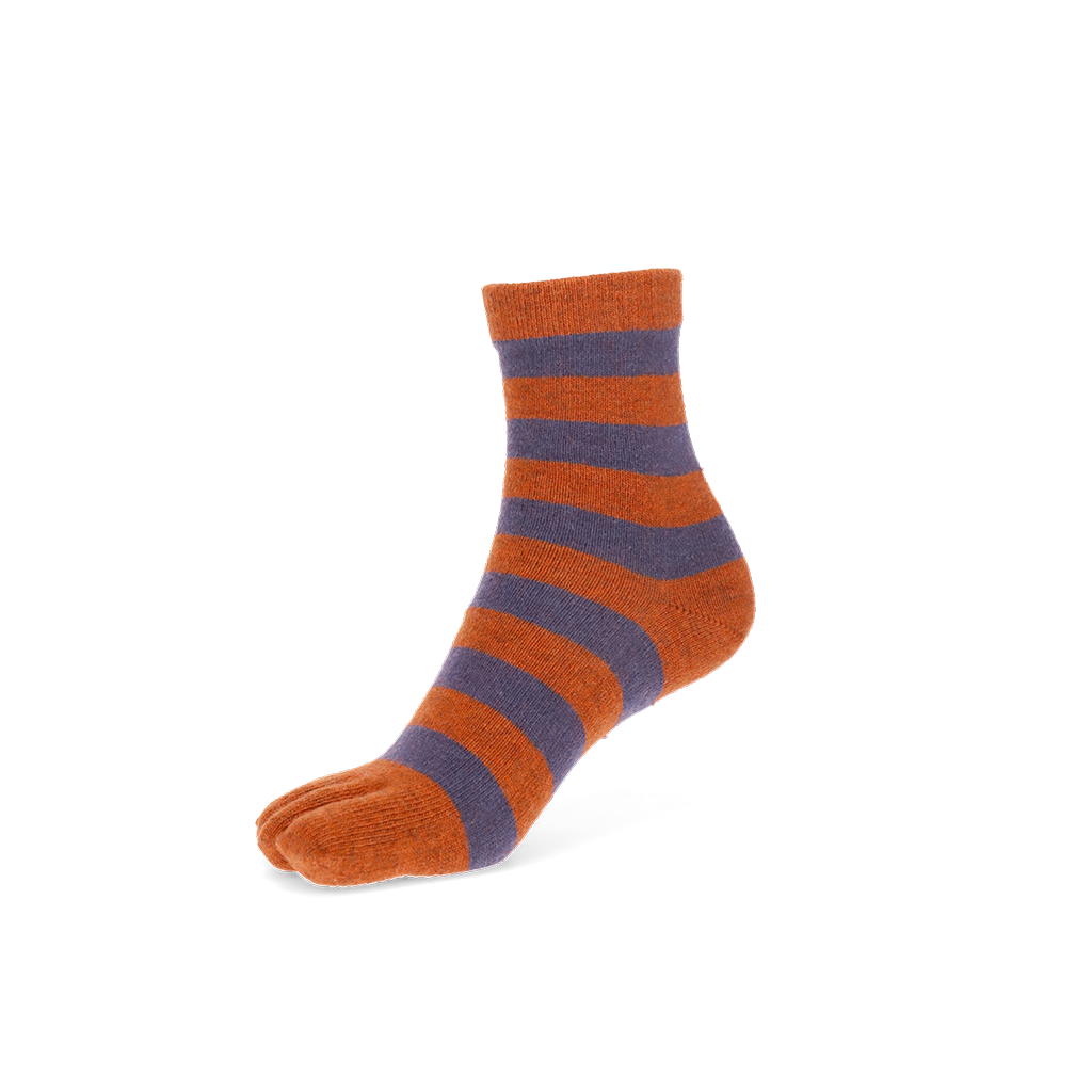 Striped Extra Fine Merino Toe Short Crew Socks - DarkOrange (WOMEN)