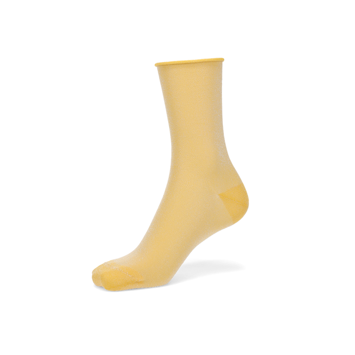 Soft Lamé Semi-Sheer Crew Socks - LightYellow