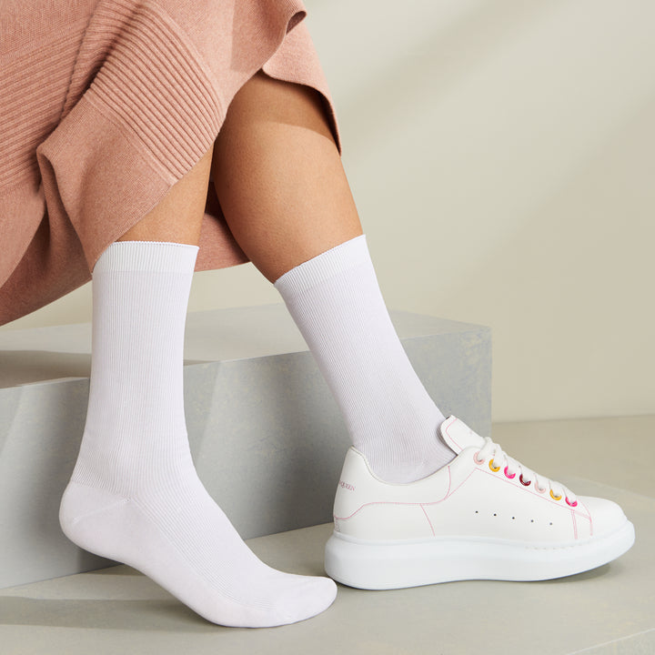Premium Suvin Gold Cotton Crew Socks - White (WOMEN)