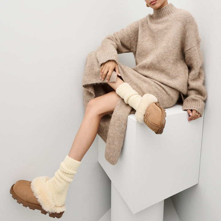 Pile-Lined Lounge Crew Socks - Ivory (WOMEN)