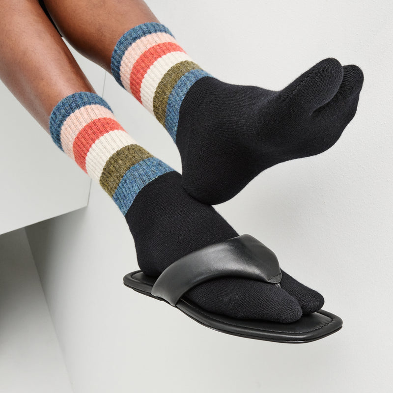 Striped Extra Fine Merino Tabi Crew Socks (WOMEN)
