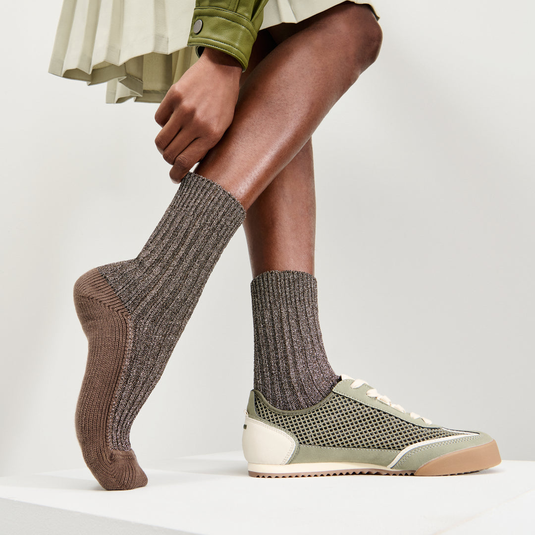 Luxurious Glitter Cotton Crew Socks - Brown (WOMEN)